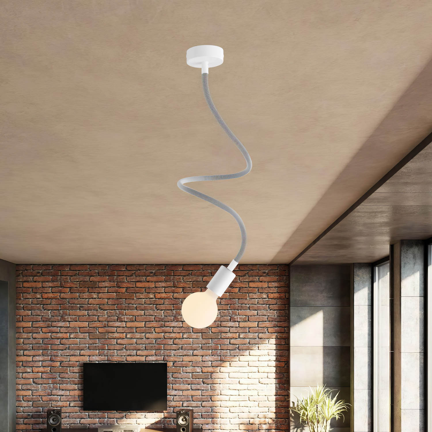 Kit Creative Flex tubo flessibile di estensione rivestito in tessuto RZ04 Nero Bianco con terminali metallici Bianco opaco 90 cm