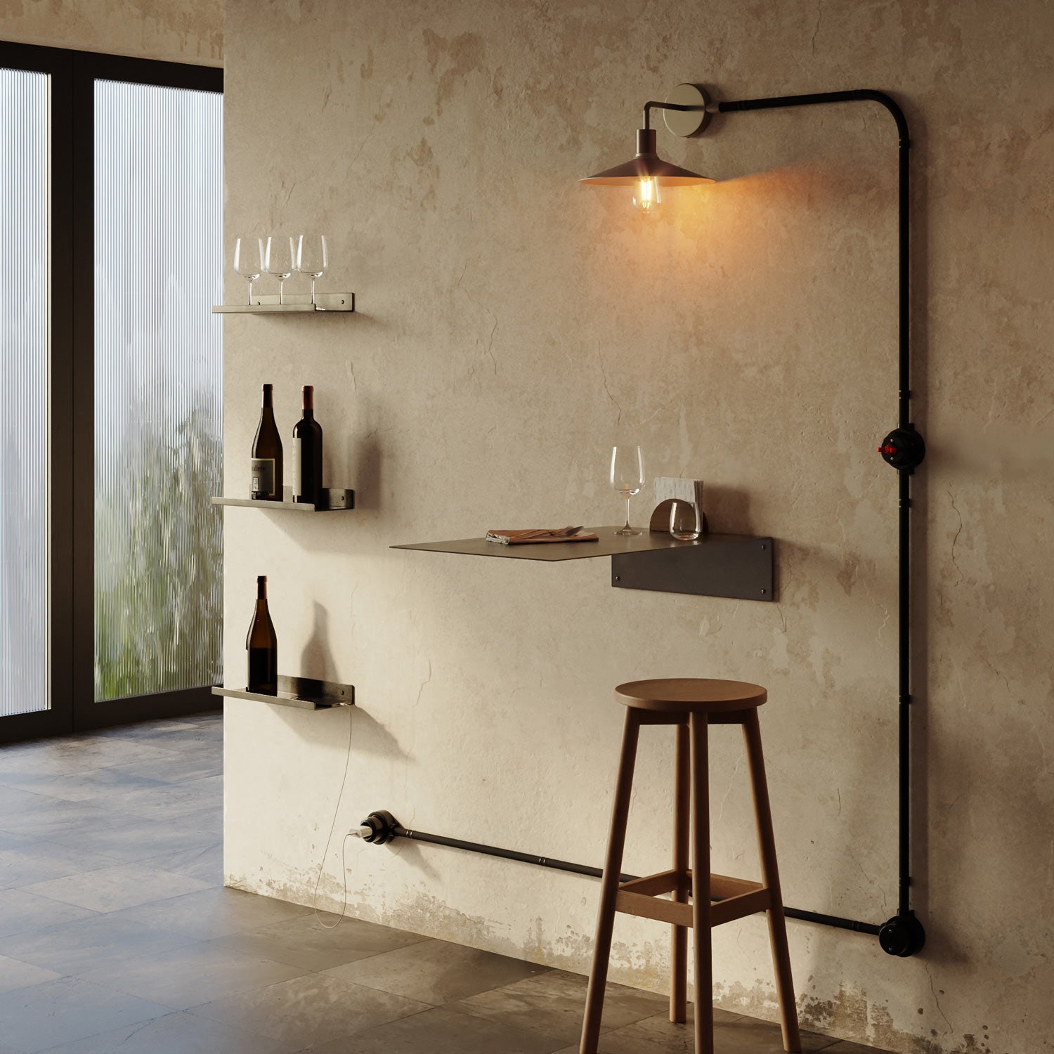 Kit interruttore/deviatore con dado a farfalla e base per Creative-Tubes in porcellana nera Rosso 2 in linea