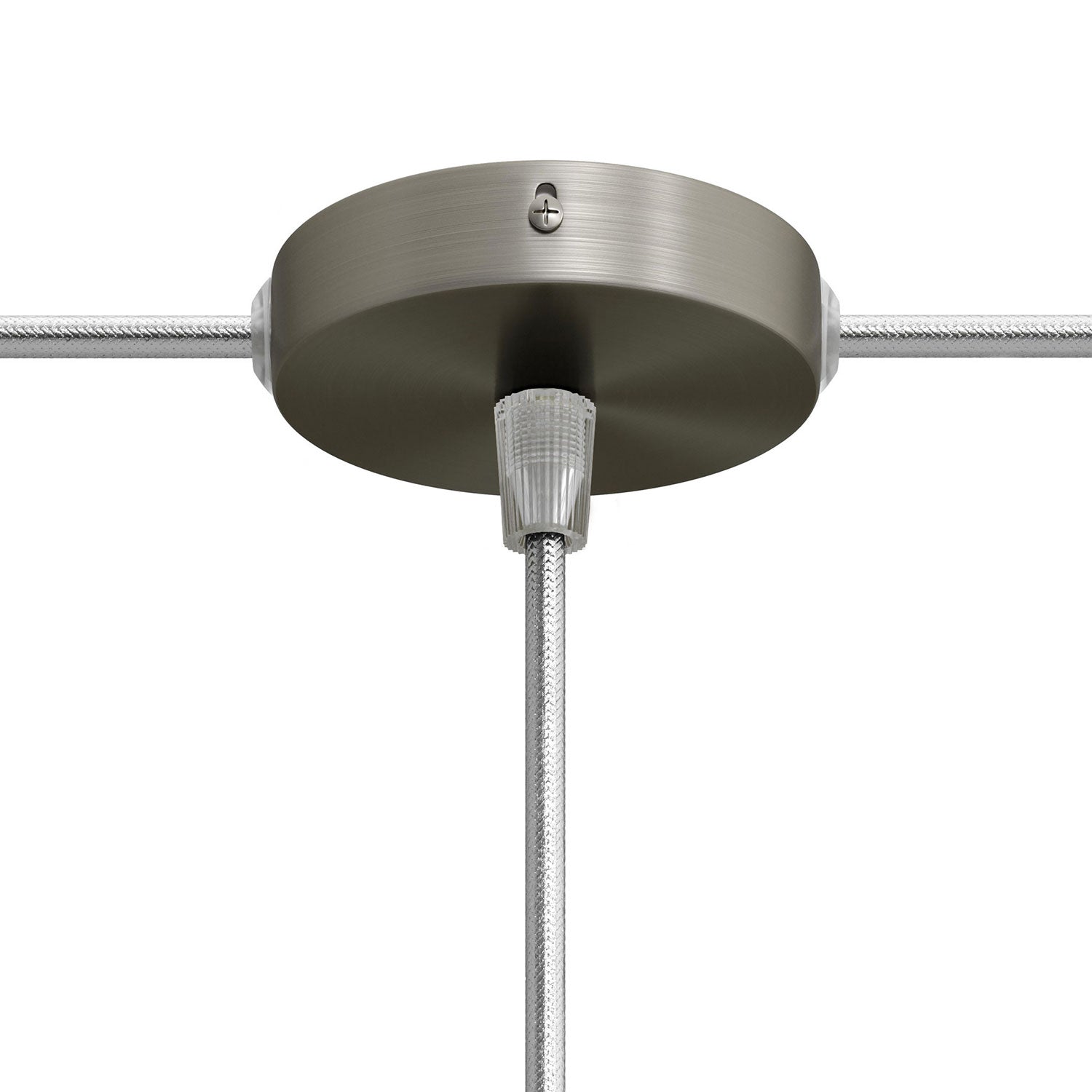 Kit Mini rosone cilindrico in metallo a 1 foro centrale e 2 laterali - Titanio satinato - Creative Cables