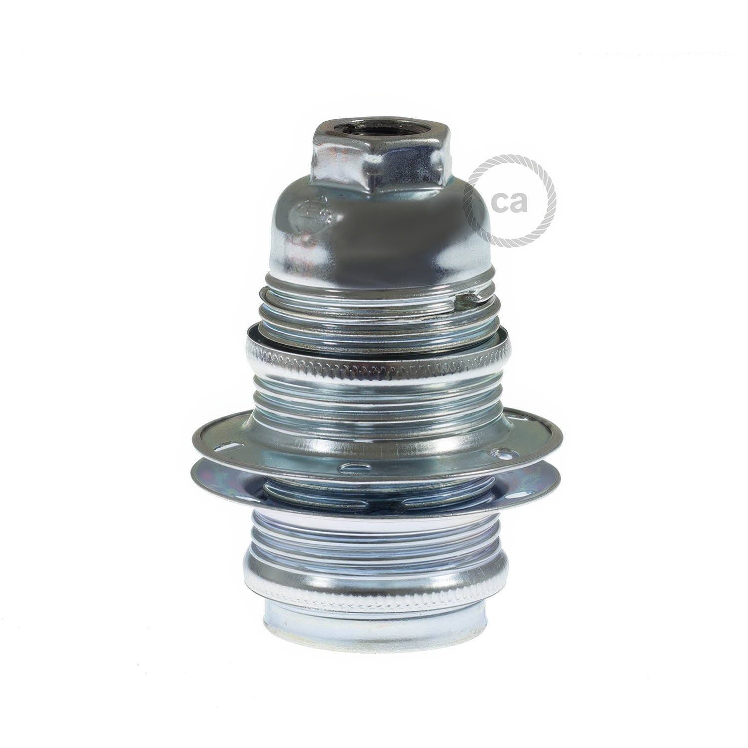 Kit portalampada E14 in metallo con doppia ghiera per paralume - Argento Conico