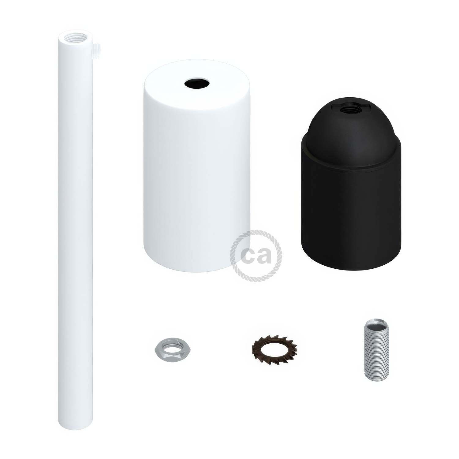 Kit portalampada E27 cilindrico in metallo con serracavo da 15 cm - Bianco opaco - Creative Cables