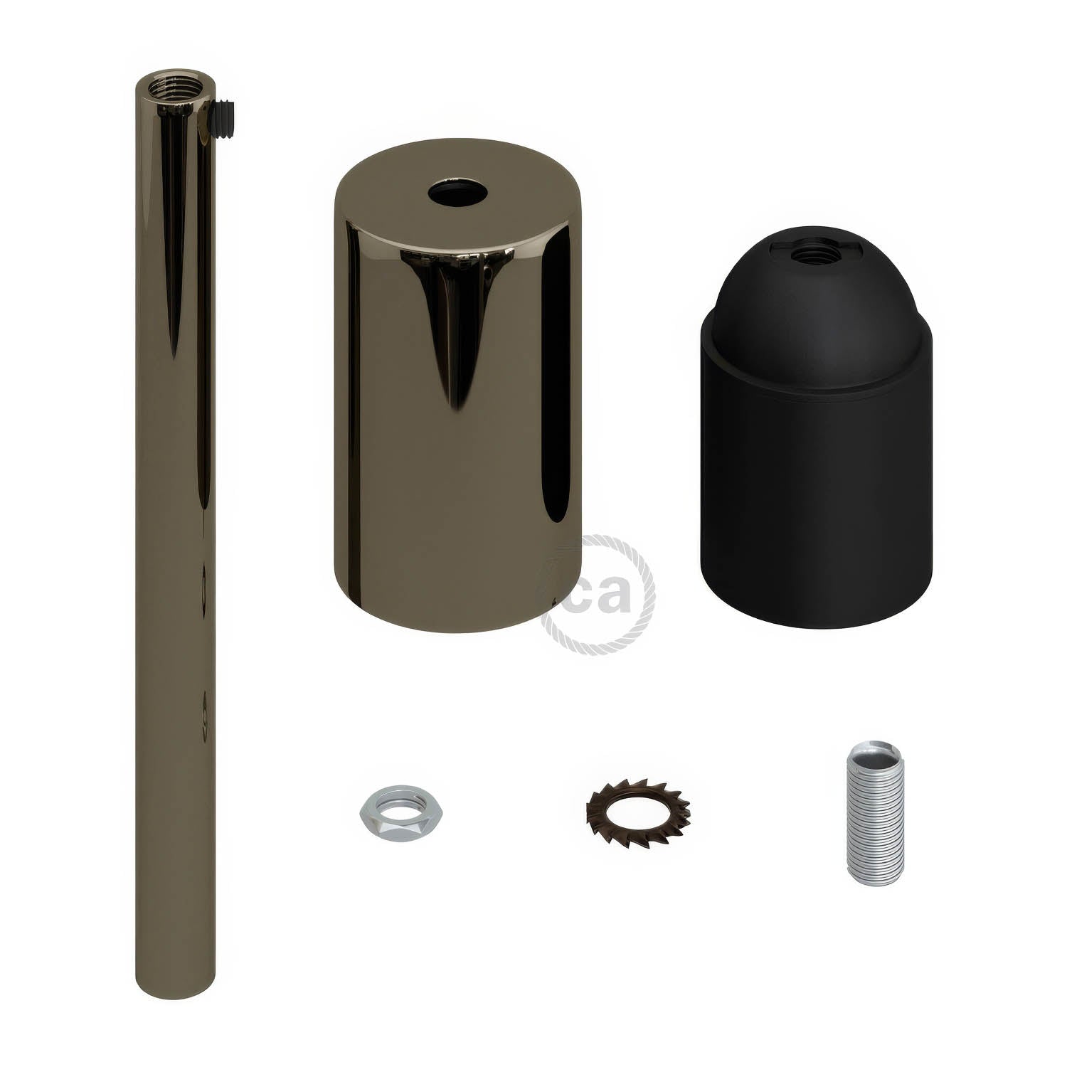 Kit portalampada E27 cilindrico in metallo con serracavo da 15 cm - Nero perla - Creative Cables