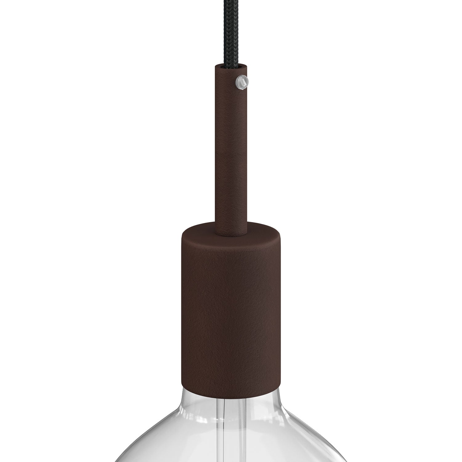 Kit portalampada E27 cilindrico in metallo con serracavo da 7 cm - Ruggine scura verniciata - Creative Cables