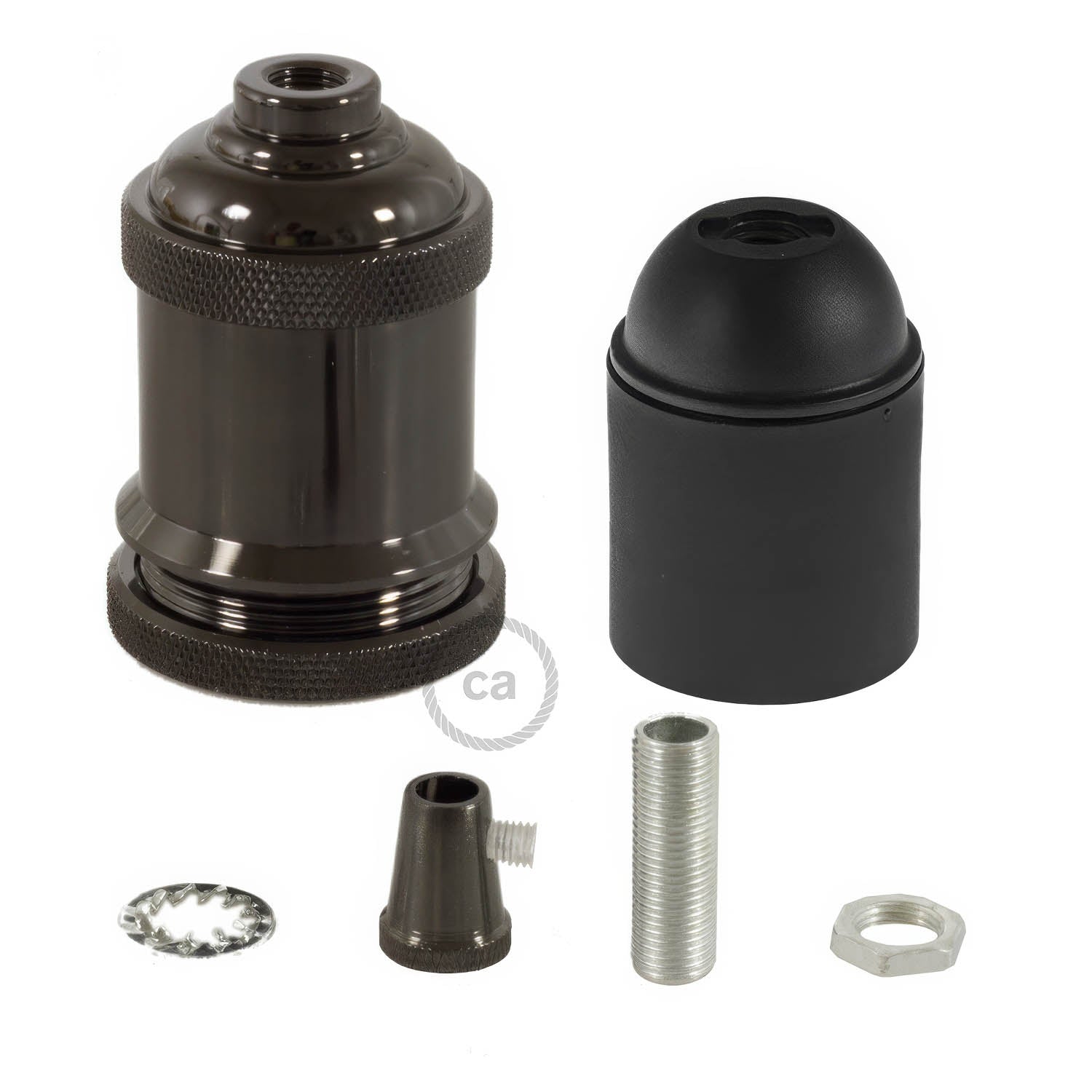 Kit portalampada E27 in alluminio vintage - Nero perla