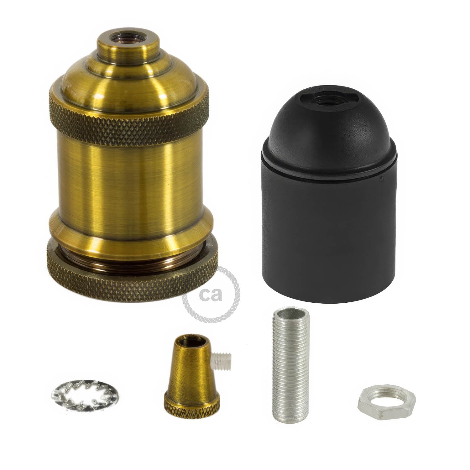 Kit portalampada E27 in alluminio vintage - Ottone - Creative Cables