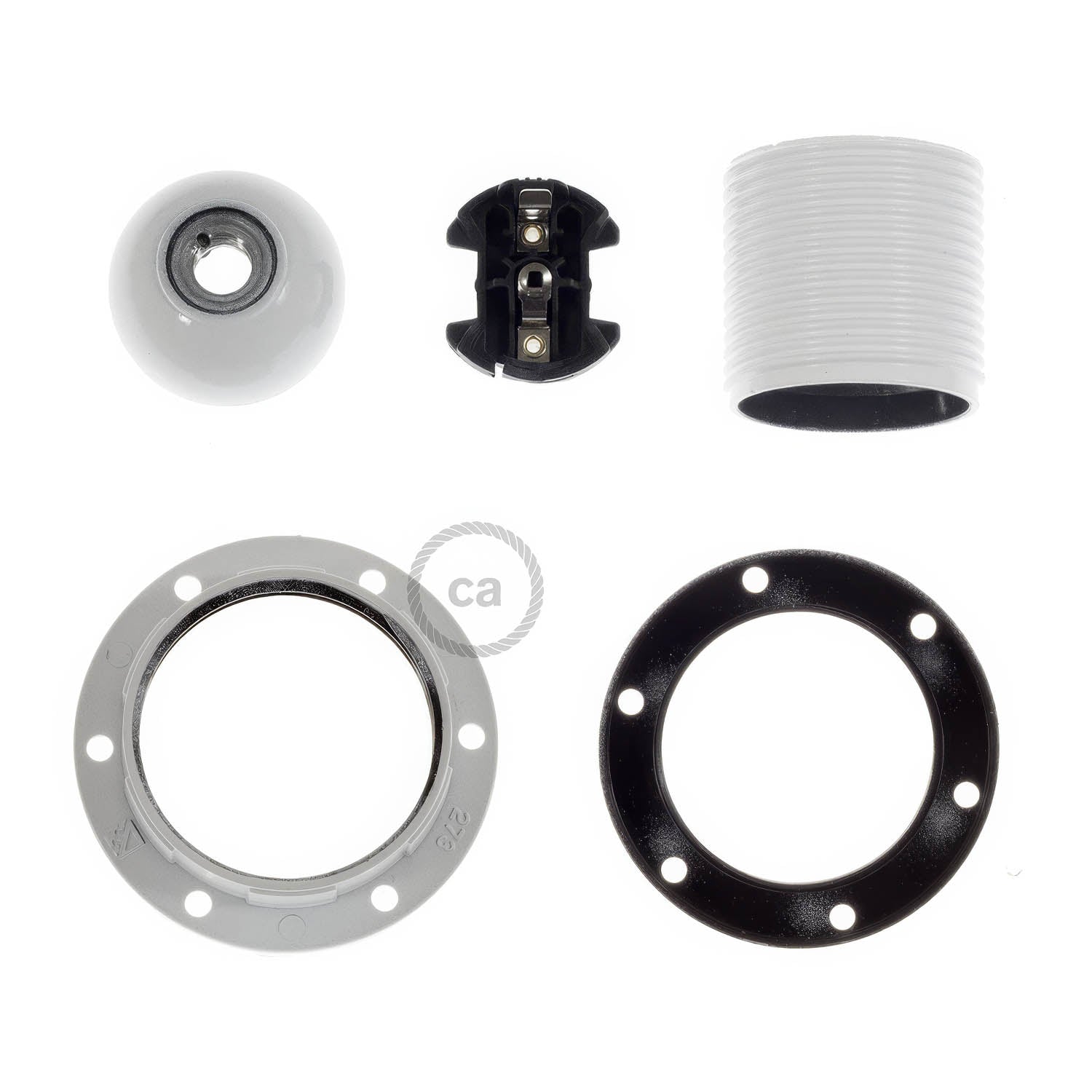 Kit portalampada E27 in bakelite con doppia ghiera per paralume - Bianco - Creative Cables