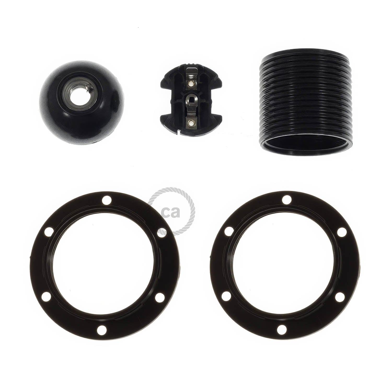 Kit portalampada E27 in bakelite con doppia ghiera per paralume - Nero - Creative Cables