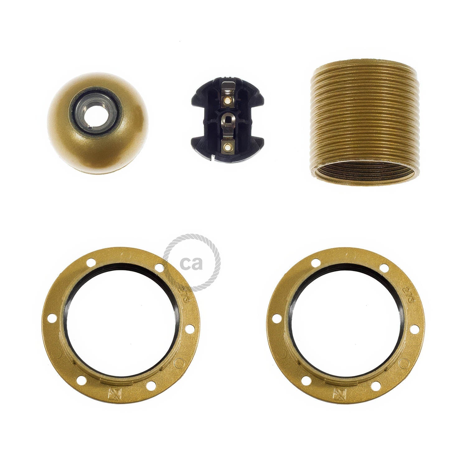 Kit portalampada E27 in bakelite con doppia ghiera per paralume - Oro - Creative Cables
