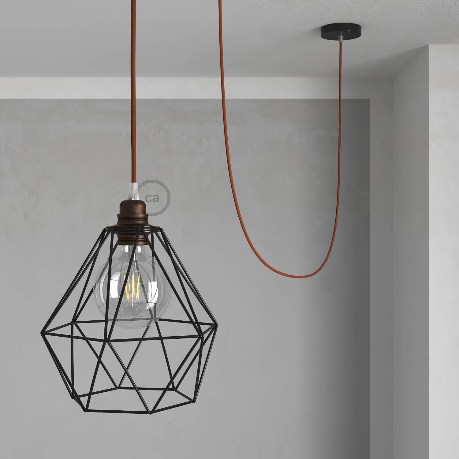 Kit portalampada E27 in metallo con doppia ghiera per paralume - Ruggine