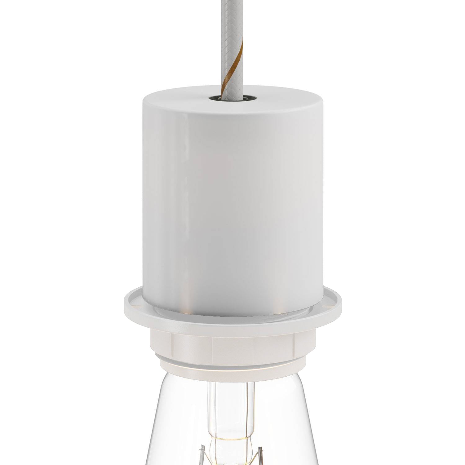 Kit portalampada E27 semifilettato in metallo con serracavo nascosto - Bianco opaco - Creative Cables