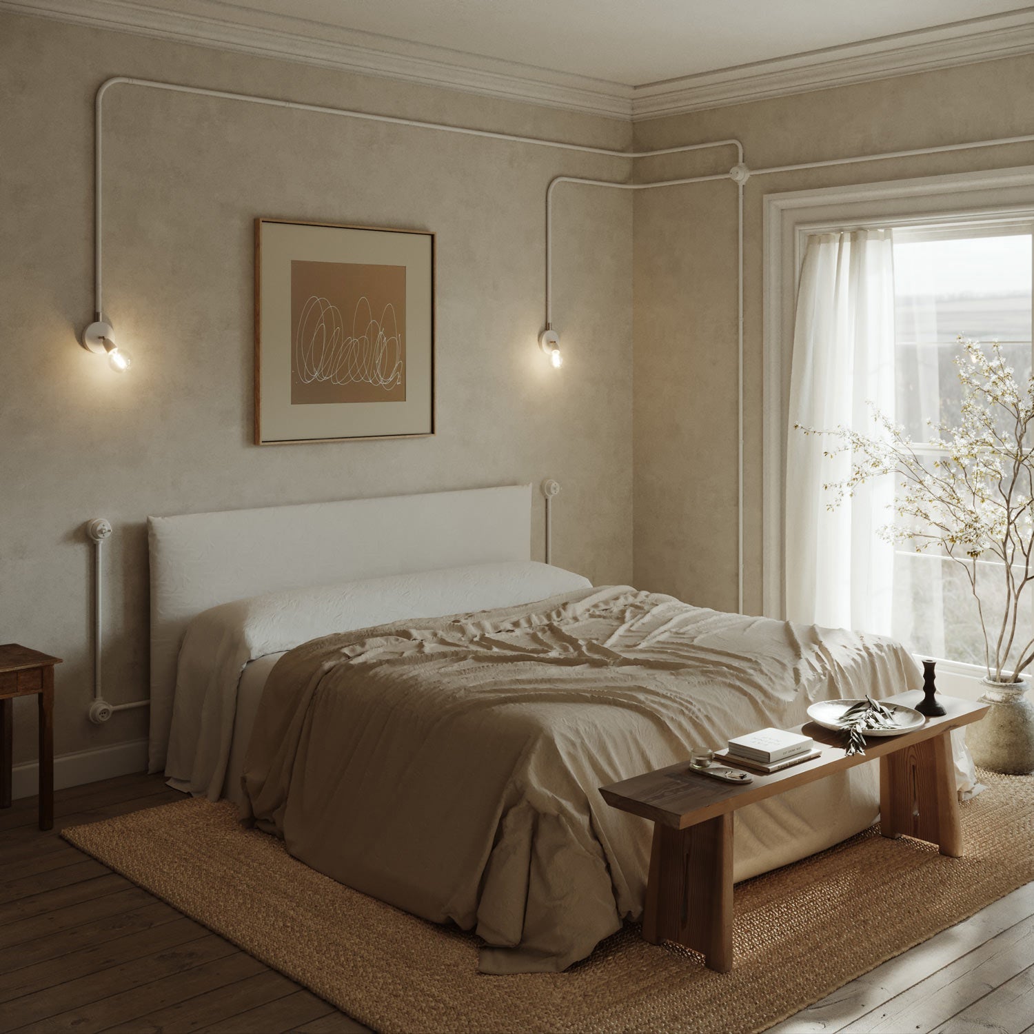 Kit presa a muro di tipo francese e base per Creative - Tubes in porcellana - Bianco - Creative Cables