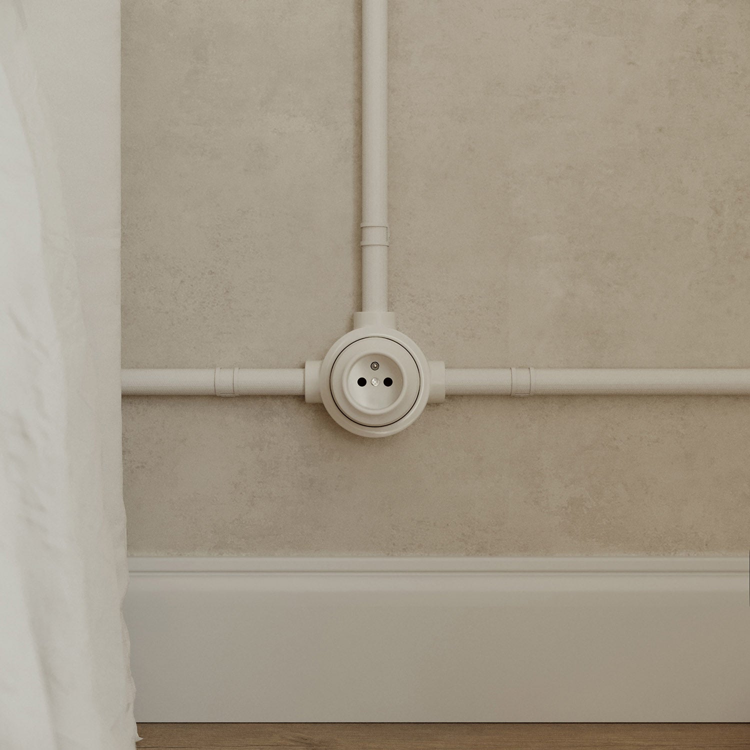 Kit presa a muro di tipo francese e base per Creative - Tubes in porcellana - Bianco - Creative Cables