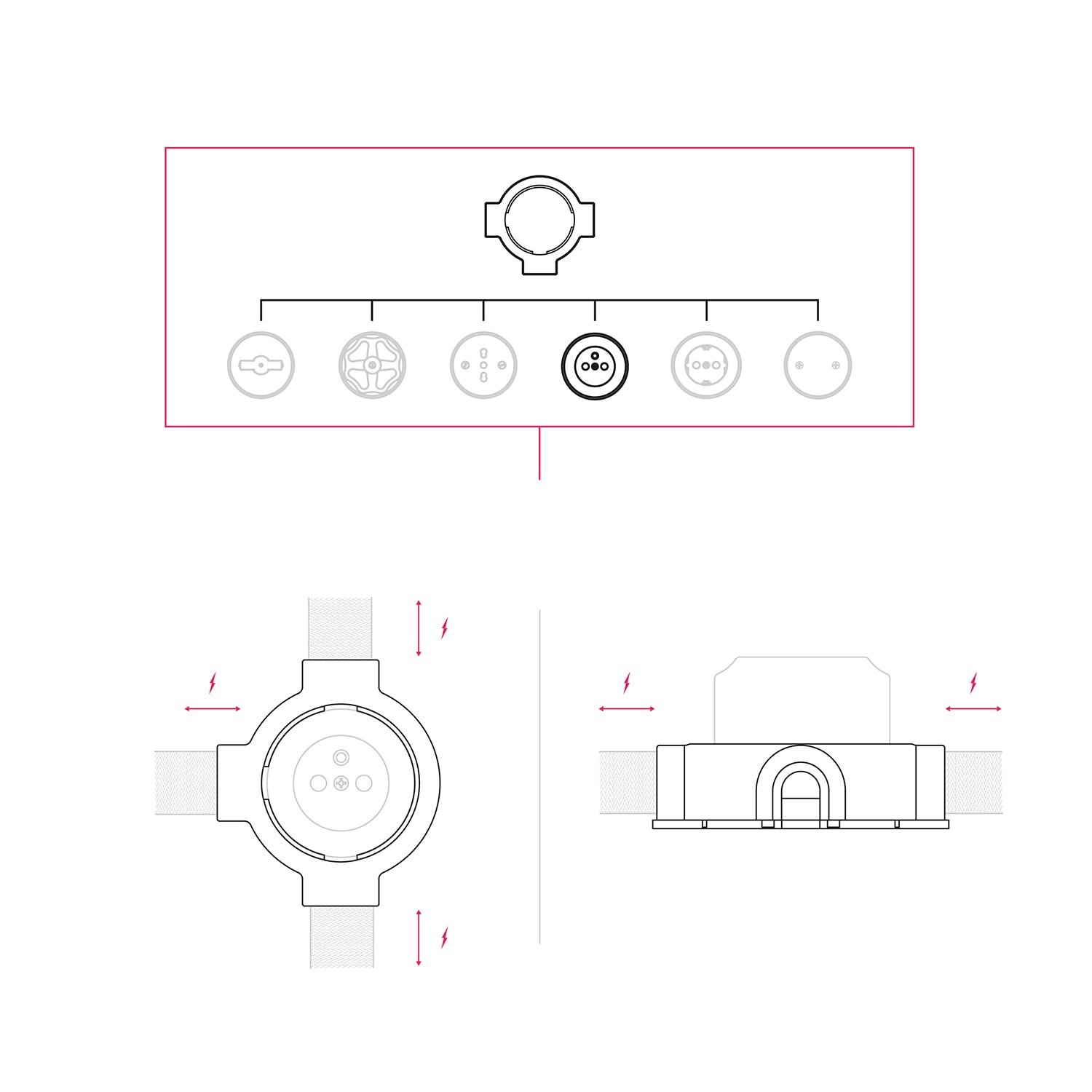 Kit presa a muro di tipo francese e base per Creative - Tubes in porcellana - Nero - Creative Cables