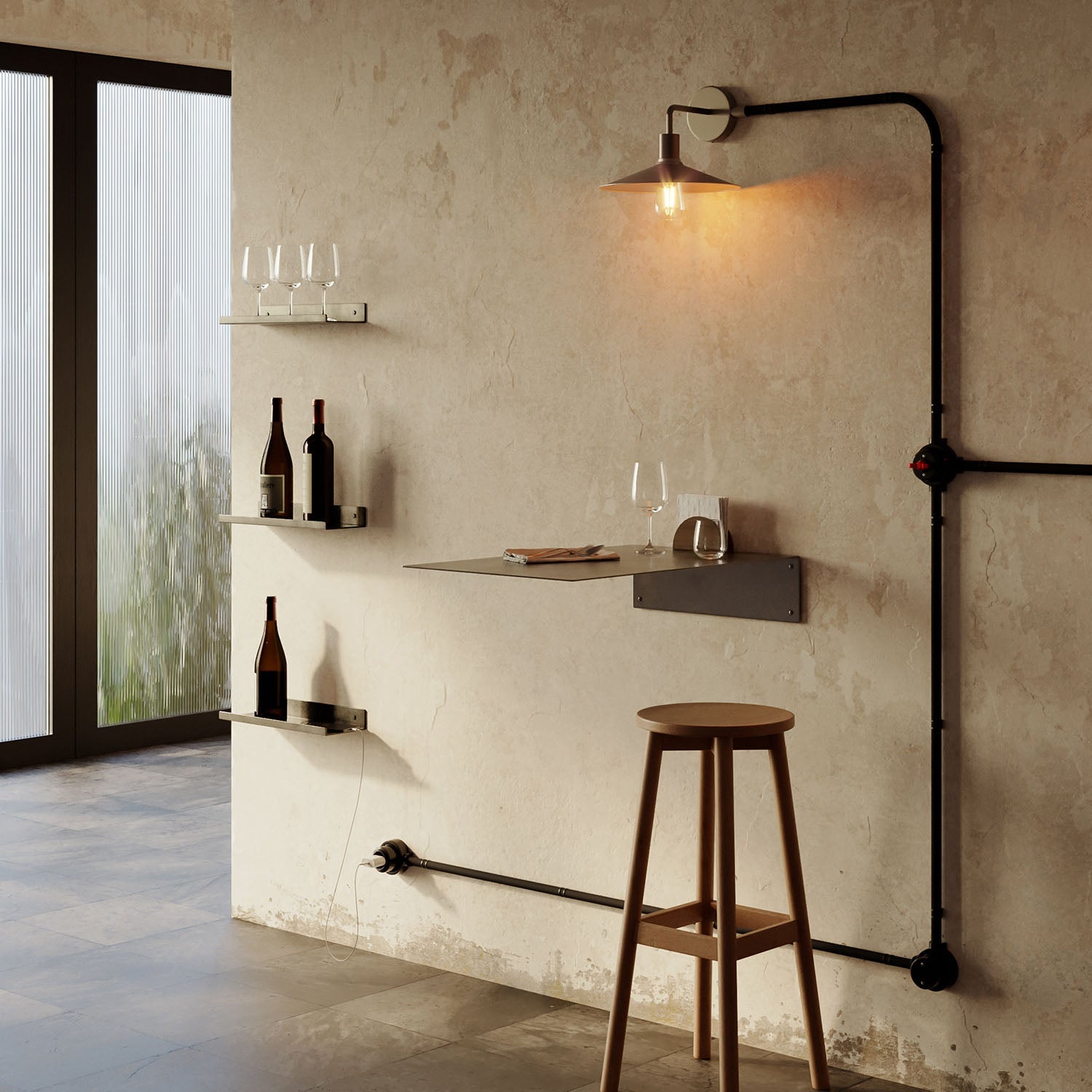 Kit presa a muro di tipo francese e base per Creative - Tubes in porcellana - Nero - Creative Cables