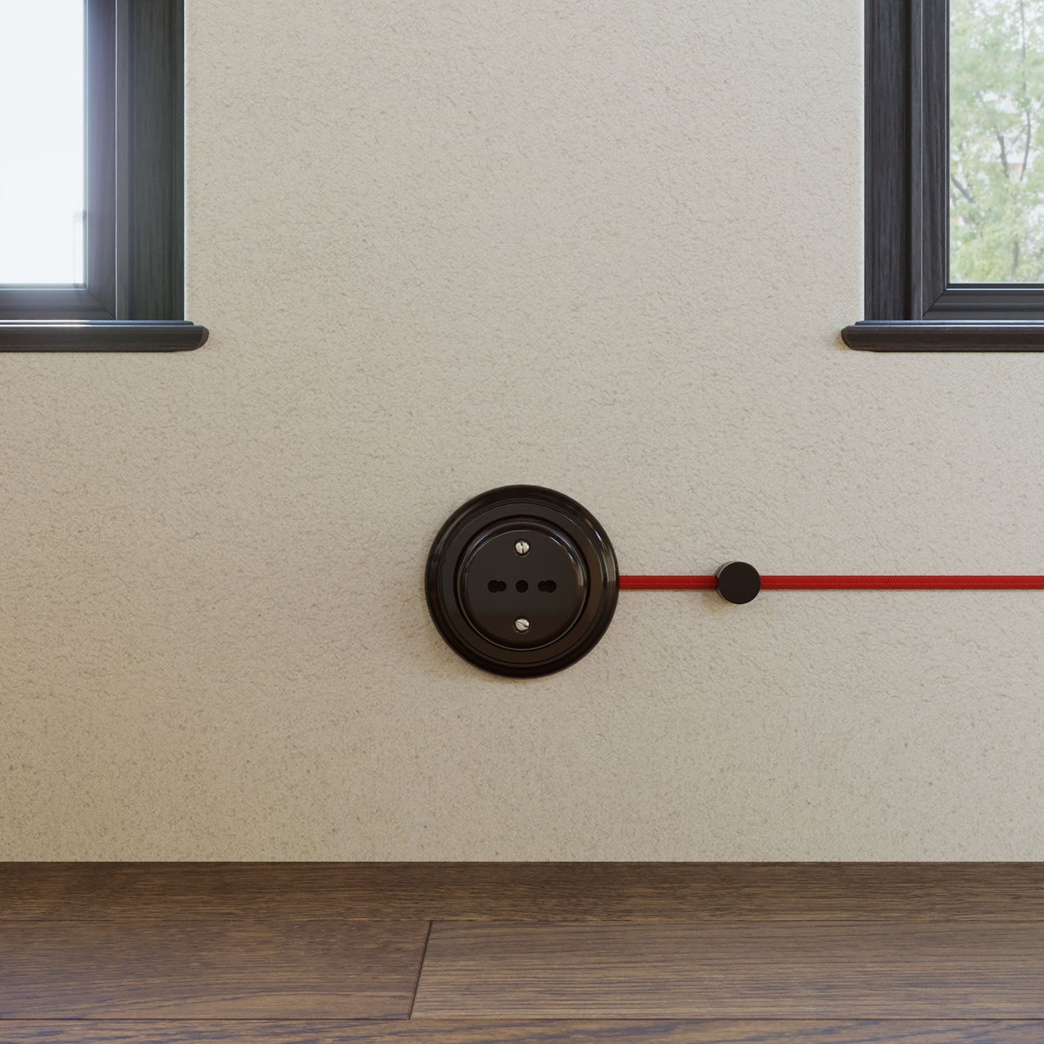 Kit presa bipasso italiana 10/16A da parete e base in porcellana - Nero - Creative Cables