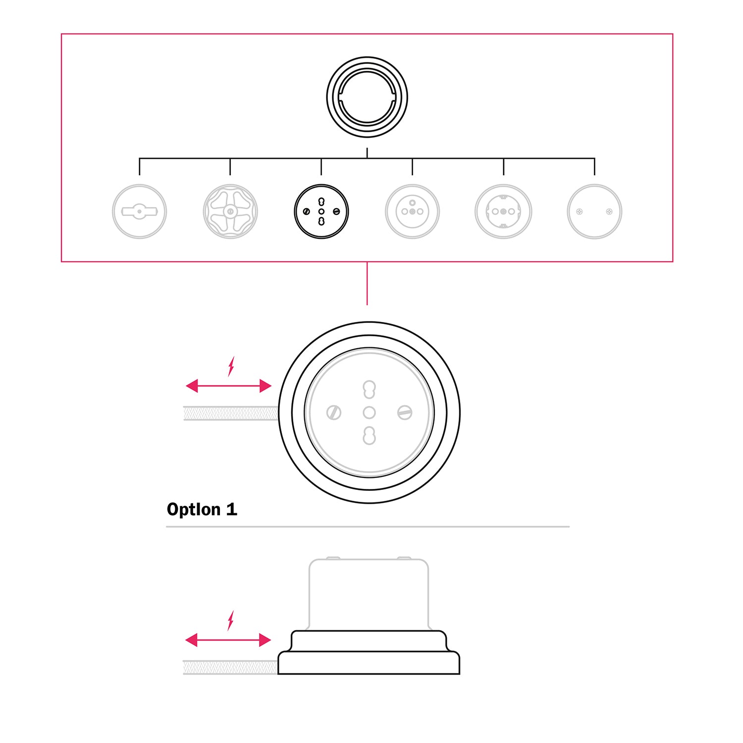 Kit presa bipasso italiana 10/16A da parete e base in porcellana - Nero - Creative Cables