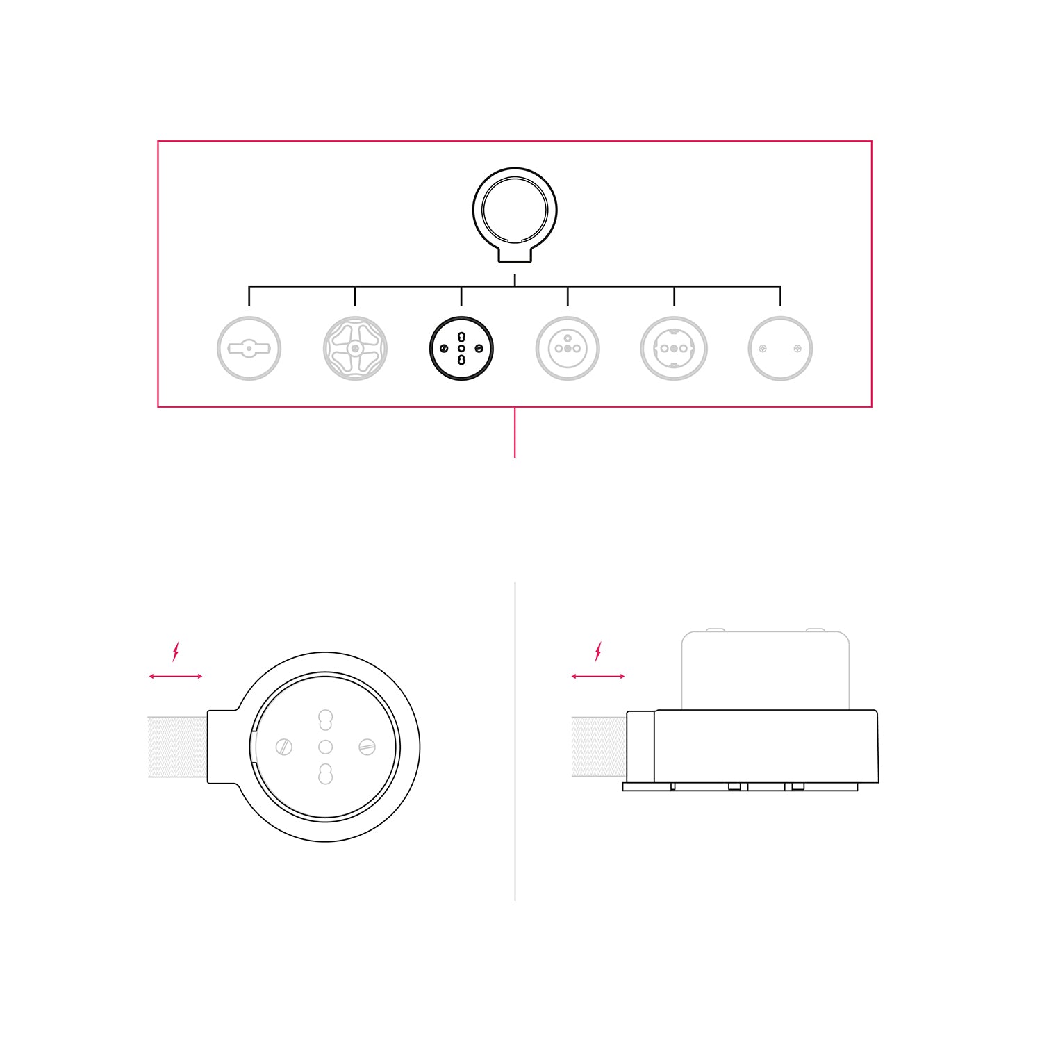 Kit presa bipasso italiana 10/16A da parete e base per Creative - Tubes in porcellana - Nero - Creative Cables