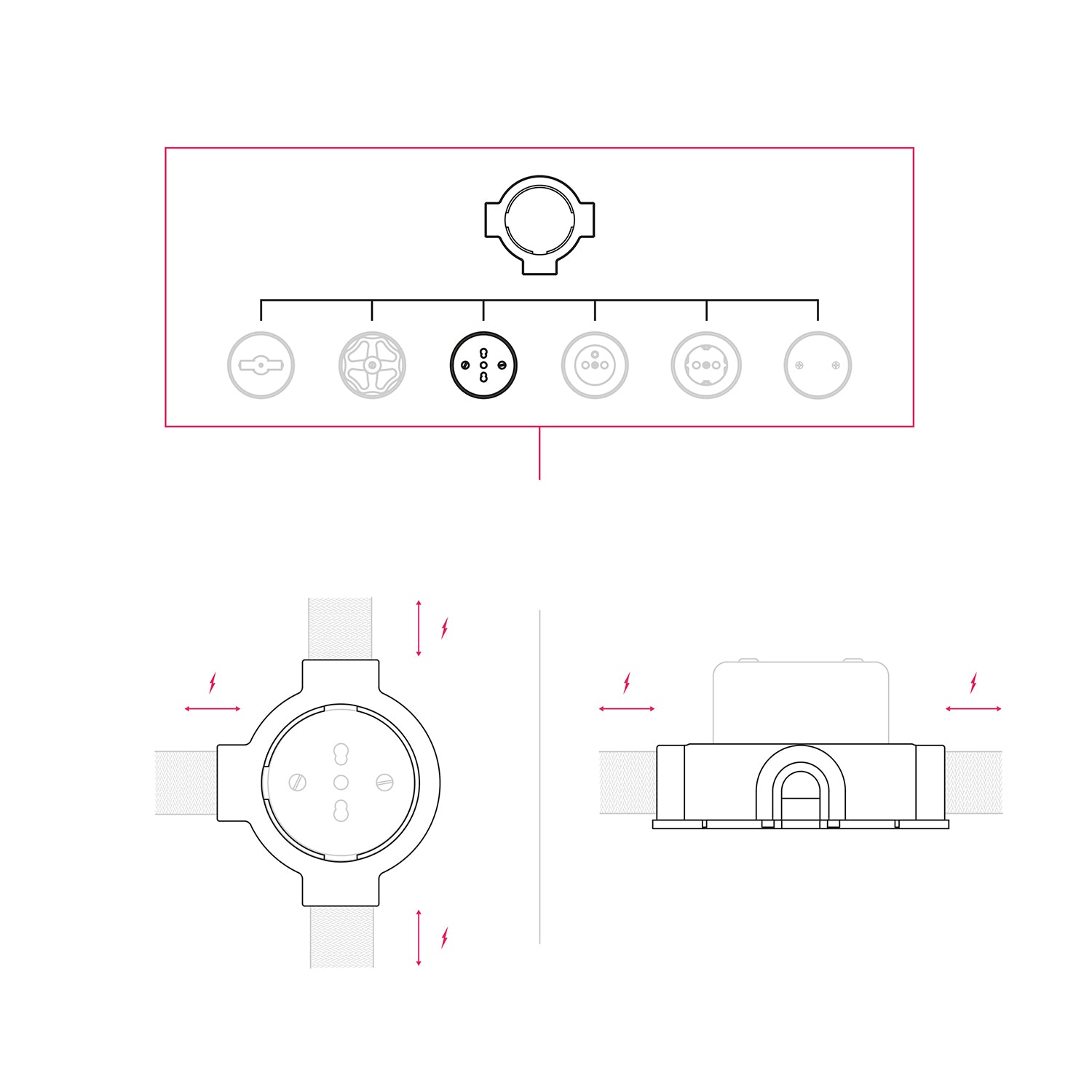Kit presa bipasso italiana 10/16A da parete e base per Creative - Tubes in porcellana - Nero - Creative Cables