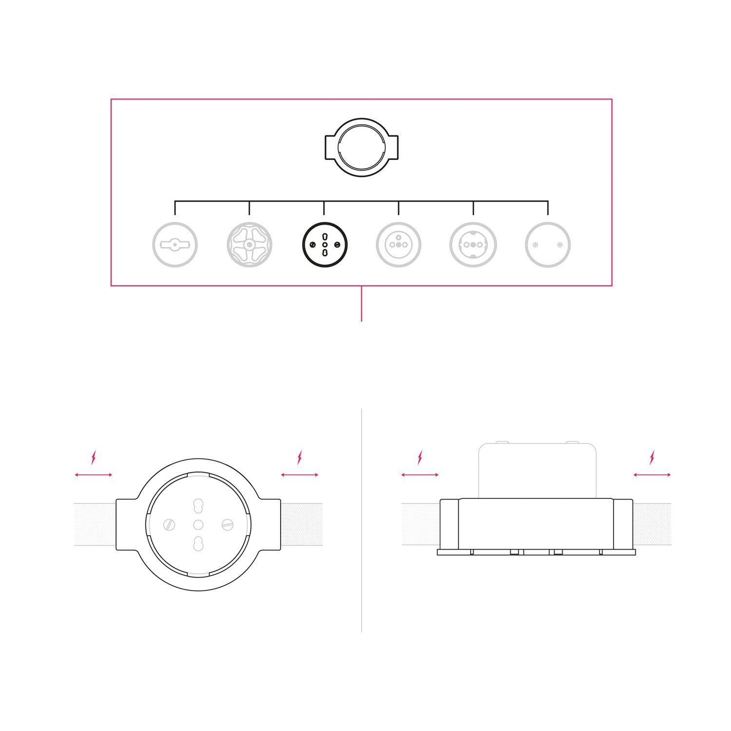 Kit presa bipasso italiana 10/16A da parete e base per Creative - Tubes in porcellana - Nero - Creative Cables
