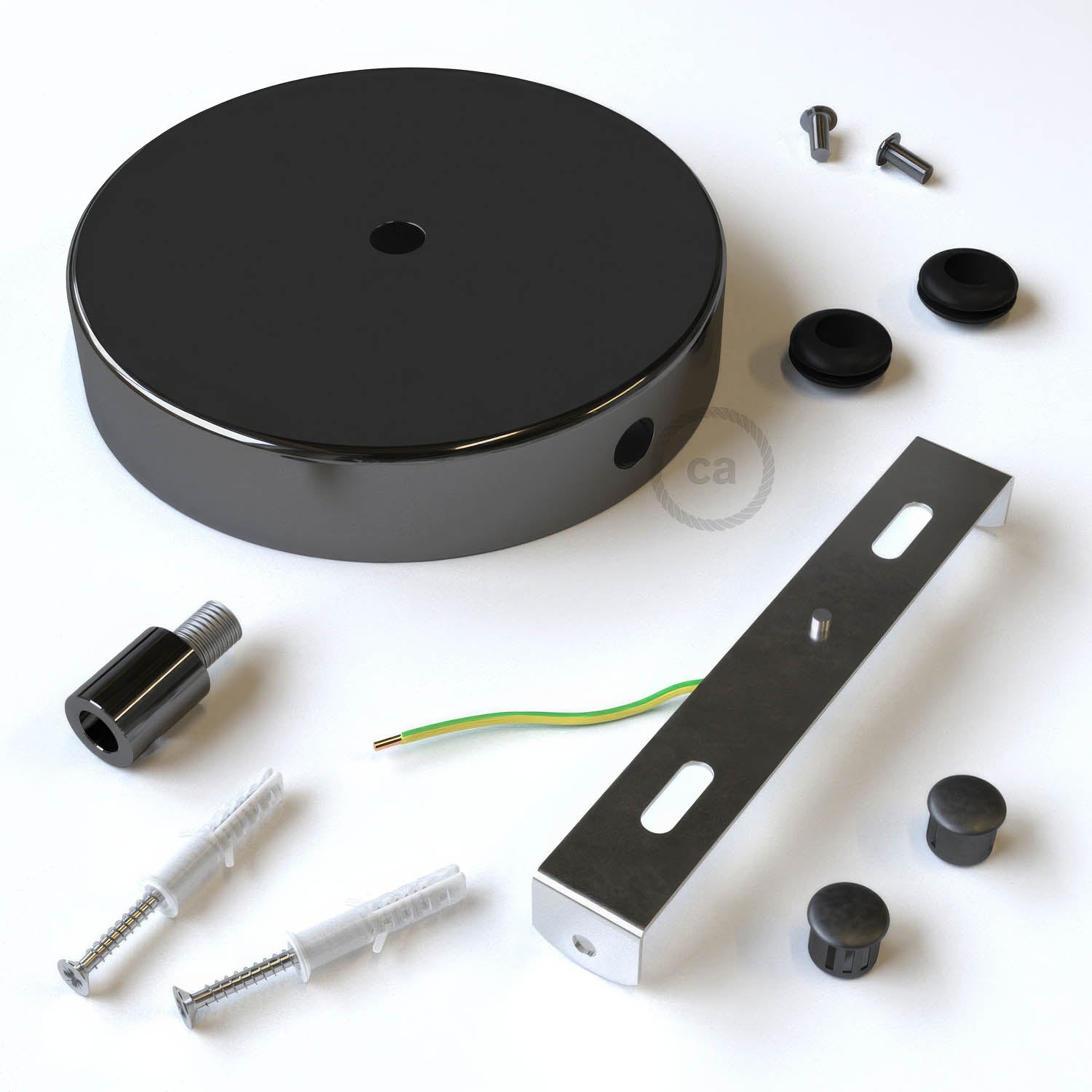 Kit rosone cilindrico in metallo a 1 foro centrale e 2 fori laterali - Nero perla Cilindrico