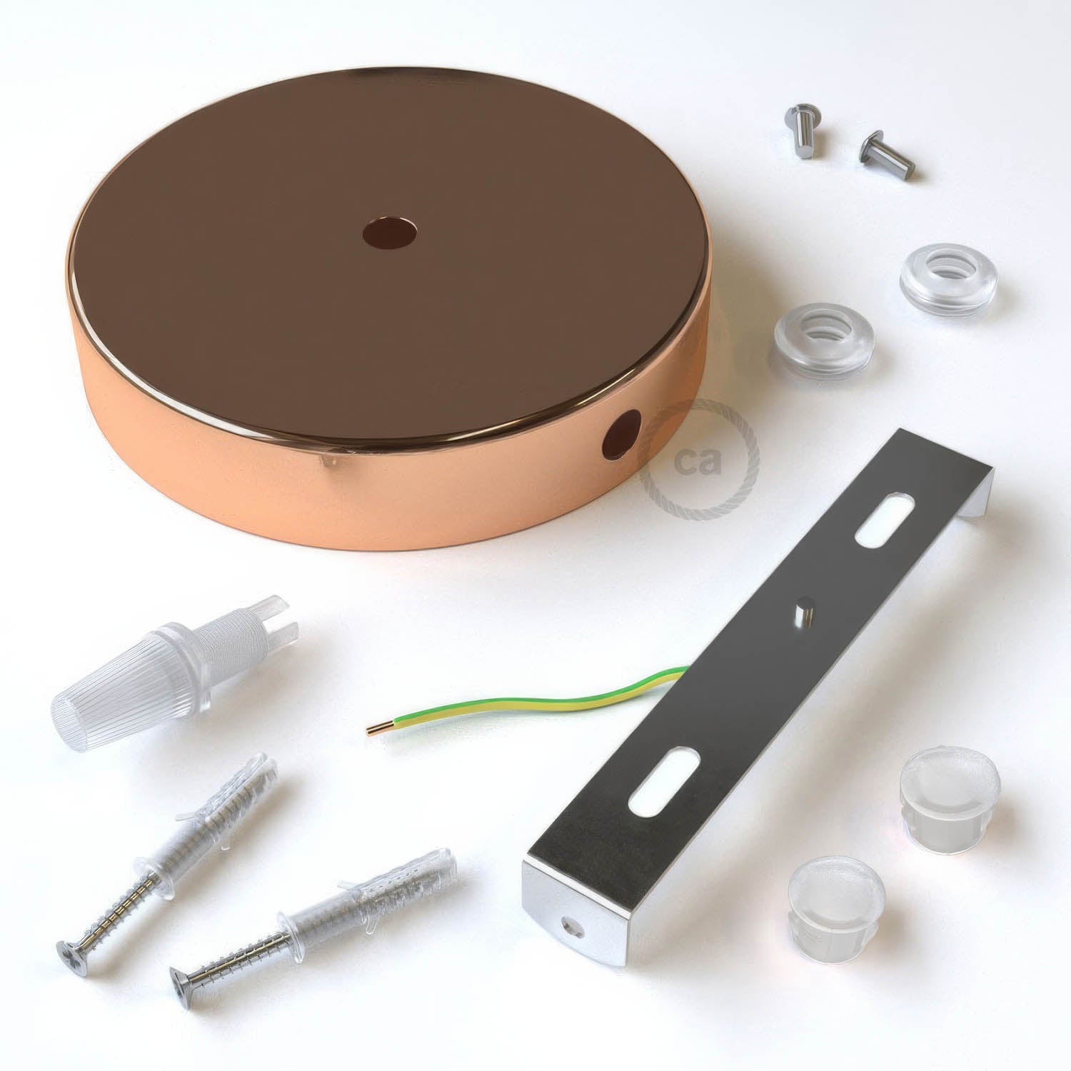 Kit rosone cilindrico in metallo a 1 foro centrale e 2 fori laterali - Rame - Creative Cables