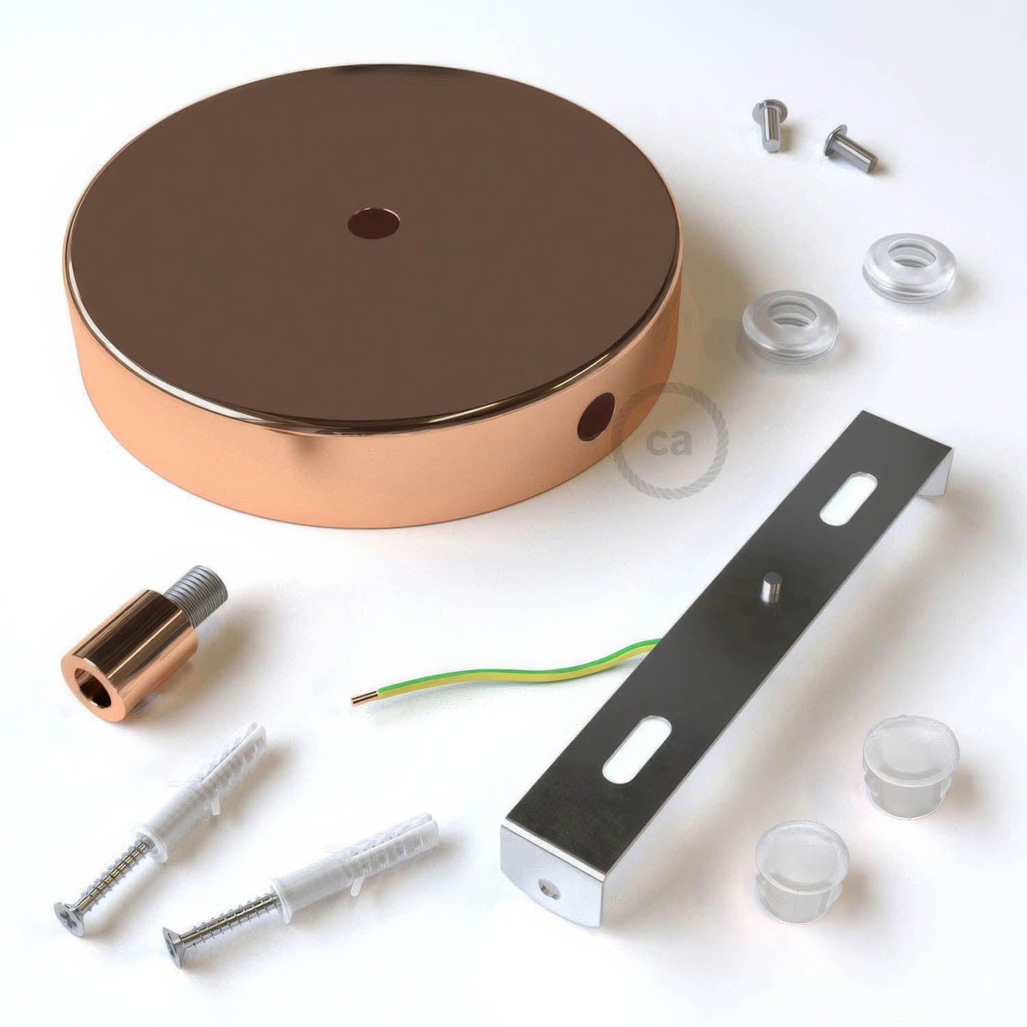 Kit rosone cilindrico in metallo a 1 foro centrale e 2 fori laterali - Rame - Creative Cables