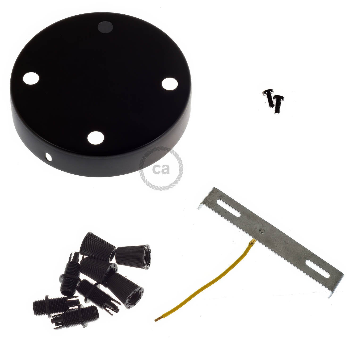 Kit rosone cilindrico in metallo a 4 fori - Nero - Creative Cables