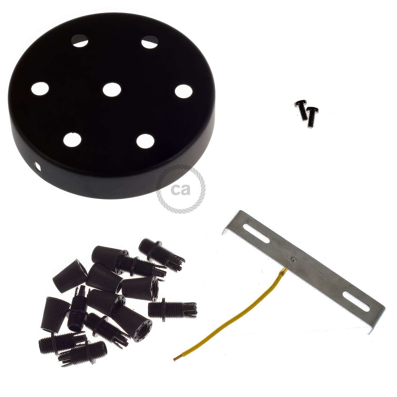 Kit rosone cilindrico in metallo a 7 fori - Nero - Creative Cables