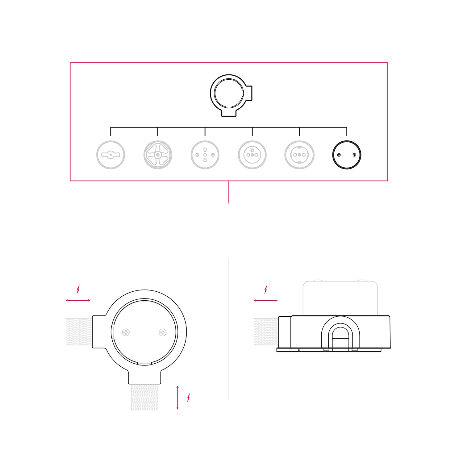 Kit scatola di derivazione e base per Creative - Tubes in porcellana - Bianco - Creative Cables