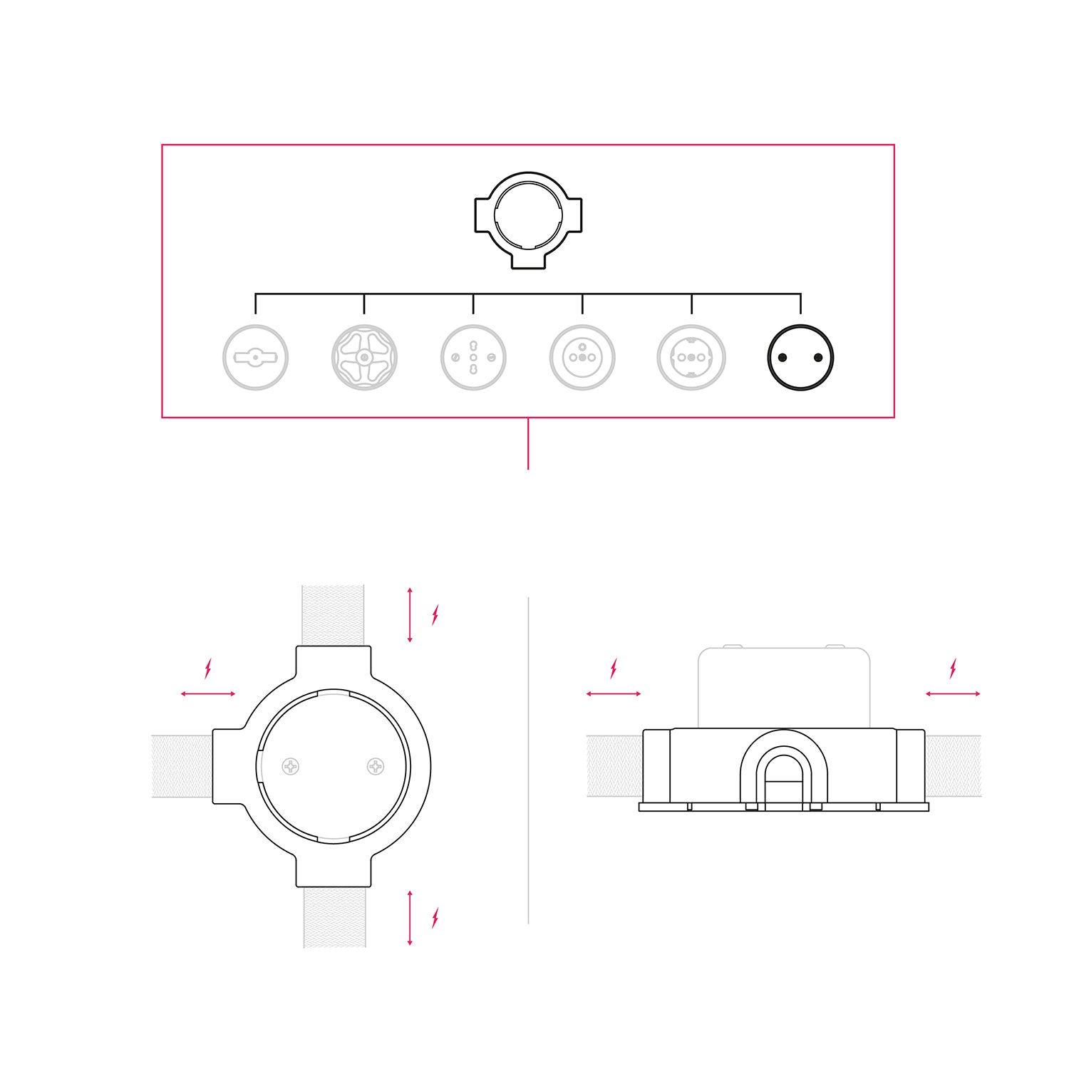 Kit scatola di derivazione e base per Creative - Tubes in porcellana - Bianco - Creative Cables