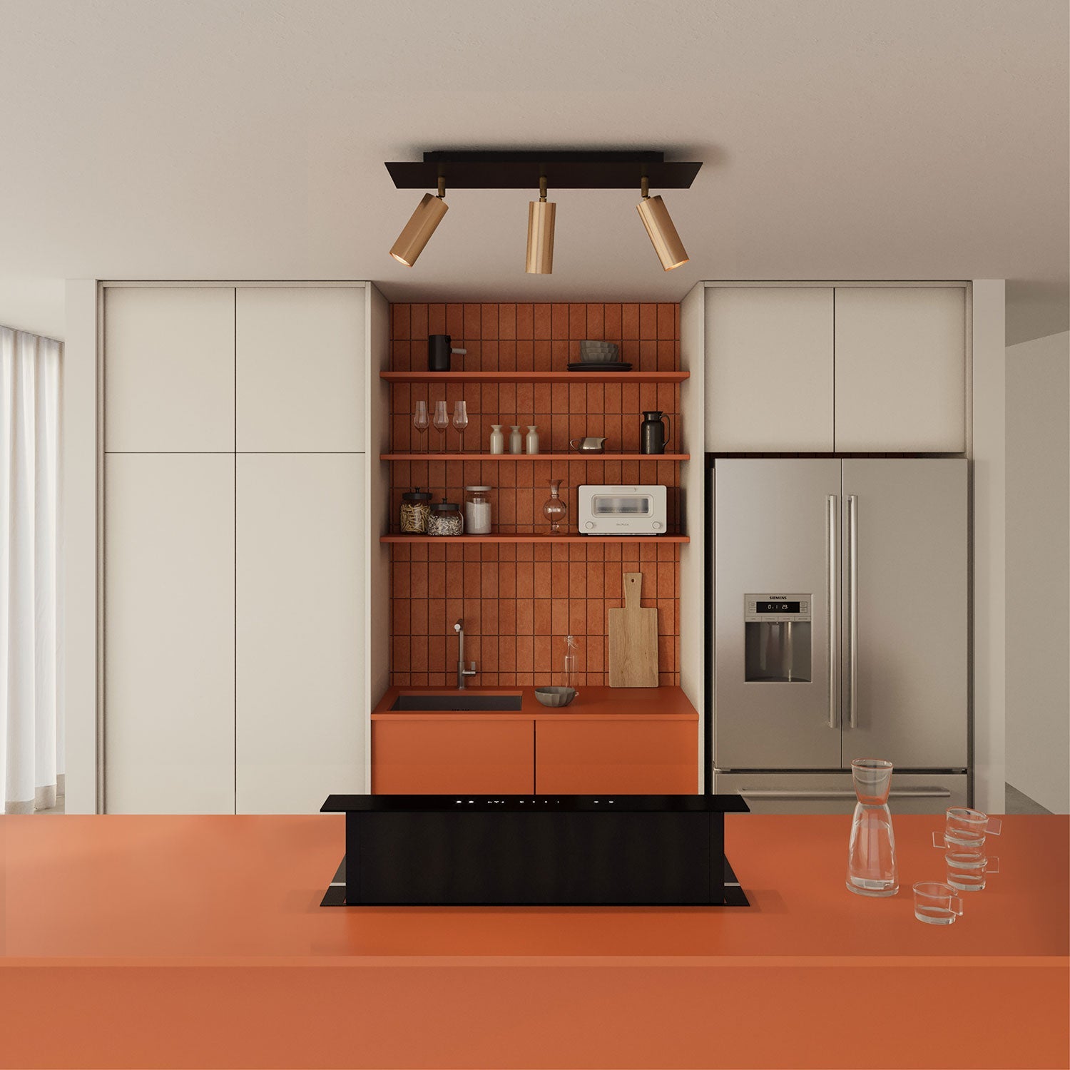 Lampada a 3 faretti con paralume Tub - E14 e Rose - One XXL rettangolare - Bronzo satinato - Creative Cables