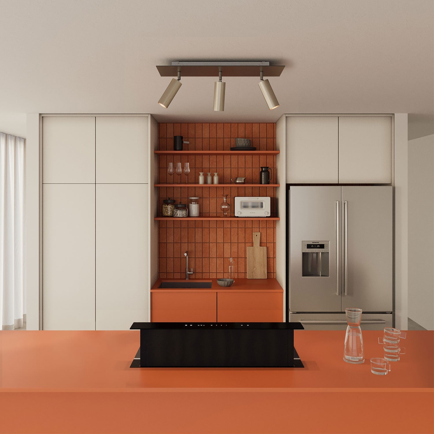 Lampada a 3 faretti con paralume Tub - E14 e Rose - One XXL rettangolare - Titanio satinato - Creative Cables