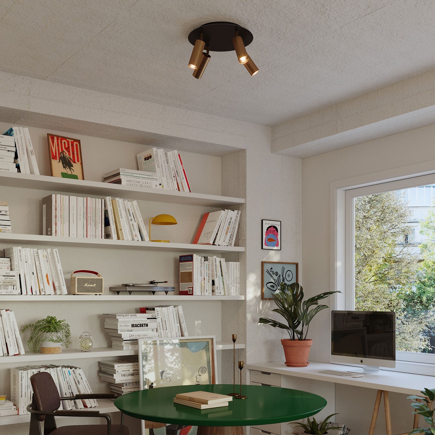 Lampada a 4 faretti con paralume Tub - E14 e Rose - One XXL rotondo - Bronzo satinato - Creative Cables