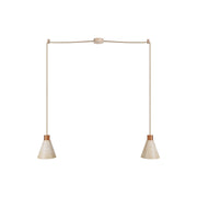 Lampada a sospensione a 2 cadute con paralumi conici in legno - Rame satinato