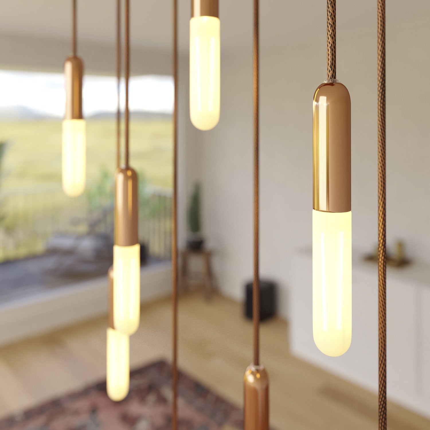 Lampada a sospensione a 8 cadute con XXL Rose-One rettangolare 675 mm con finiture in metallo - Rame satinato