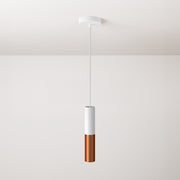 Pendant lamp complete with fabric cable and Tub-E12 double lampshade - Matt White and Brushed copper