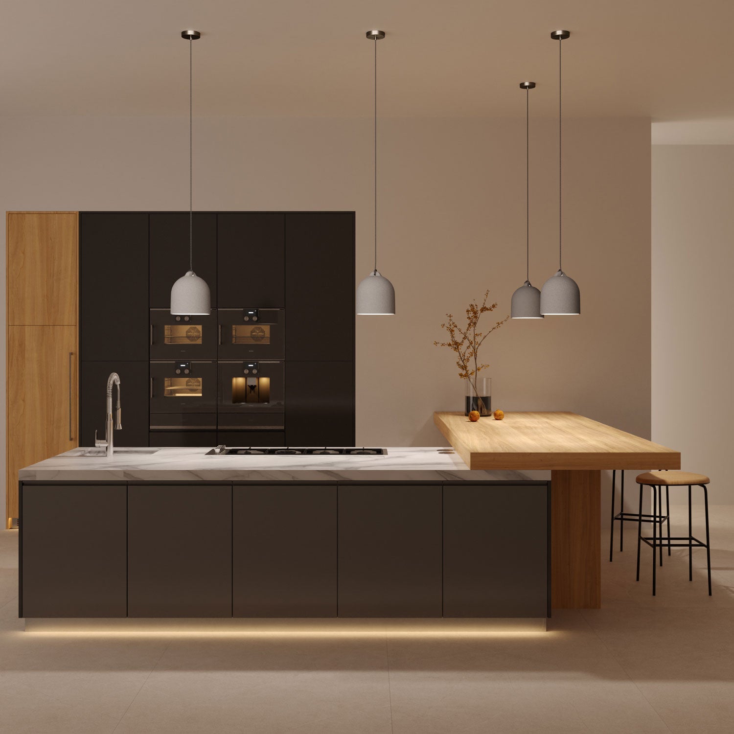 Lampada a sospensione completa di cavo tessile e paralume Campana M in ceramica - Effetto cemento