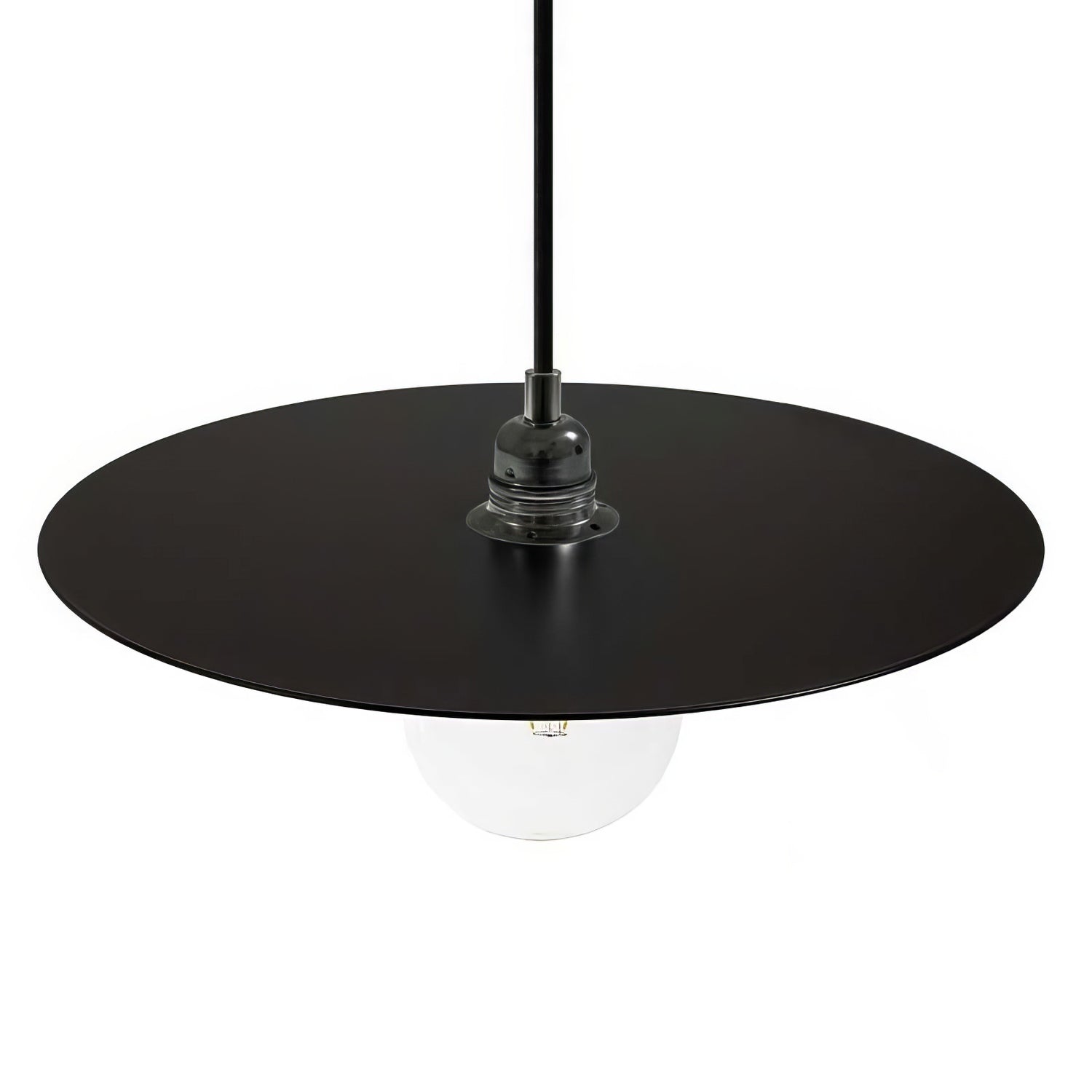 Lampada a sospensione completa di cavo tessile, paralume oversize Ellepi e finiture in metallo - Nero