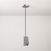 Lampada a sospensione completa di cavo tessile, paralume Prisma in cemento e finiture in metallo - Cemento chiaro