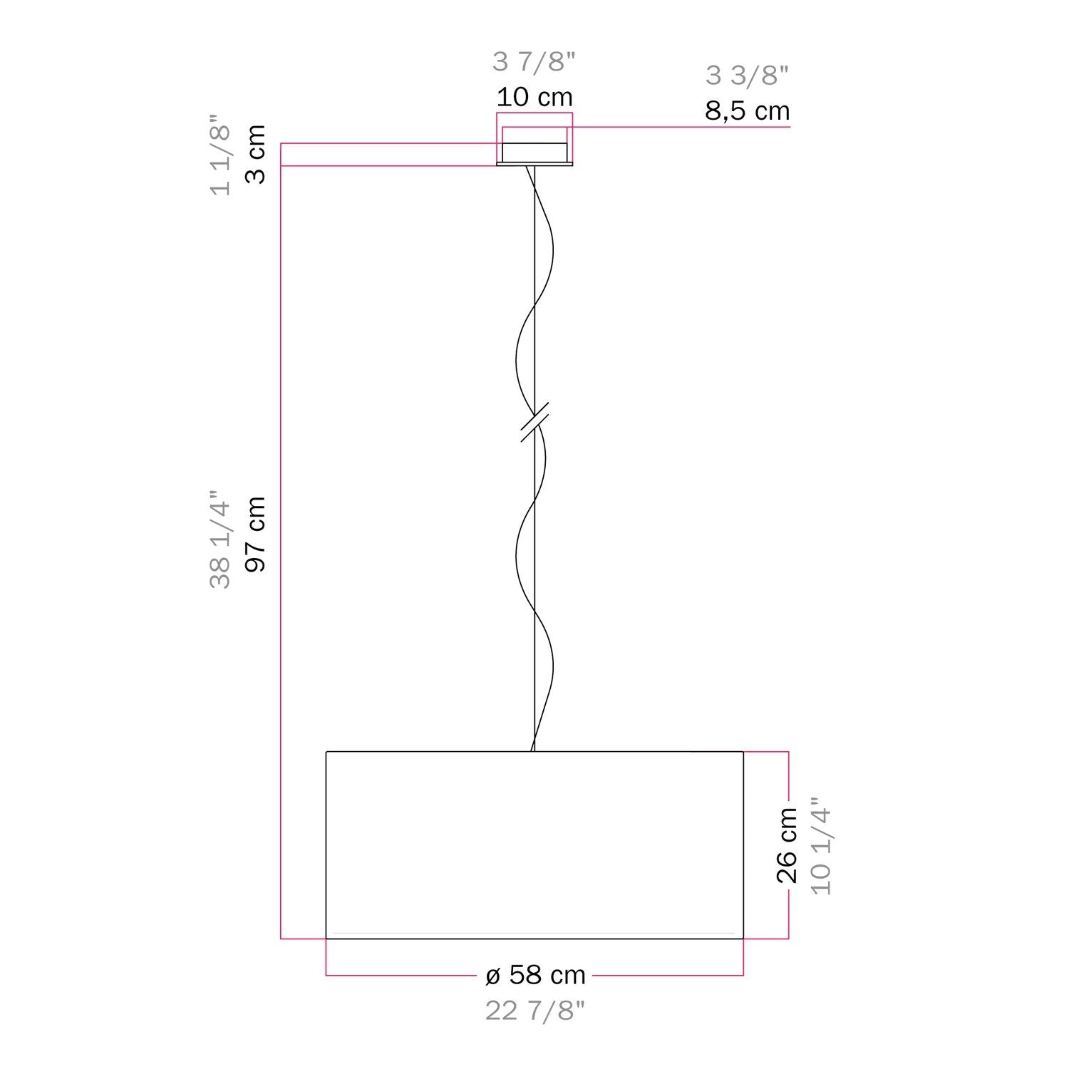 Lampada a sospensione con paralume in tessuto Cilindro Large - Made in Italy - Arenal Cenere Si