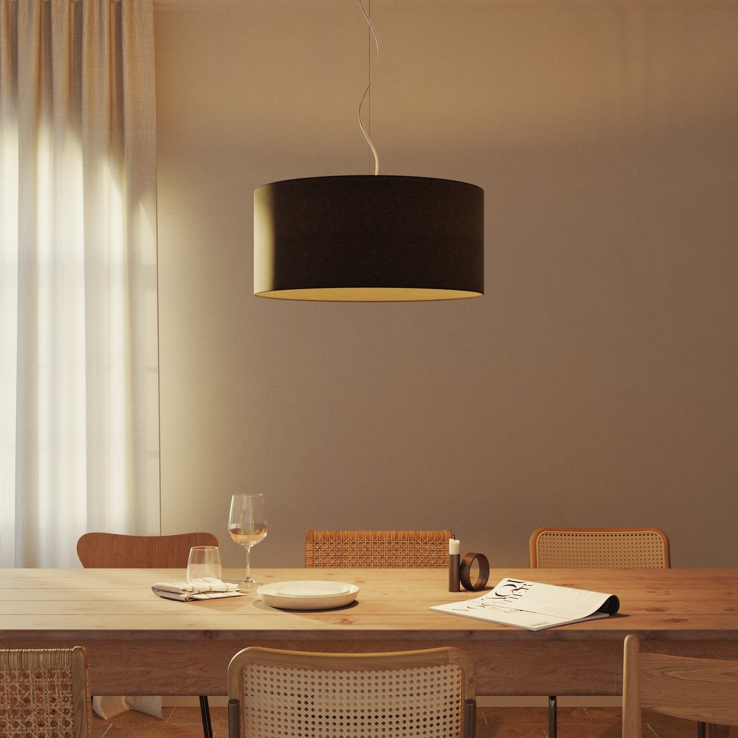 Lampada a sospensione con paralume in tessuto Cilindro Large - Made in Italy - Lana Grigio Scuro No