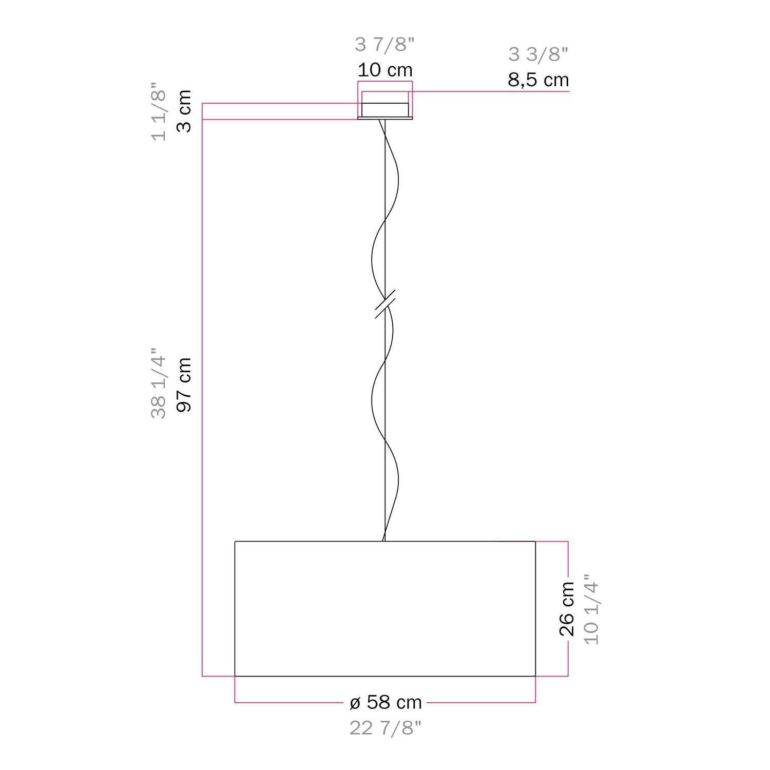 Lampada a sospensione con paralume in tessuto Cilindro Large - Made in Italy - Teletta Azzurro Severo No