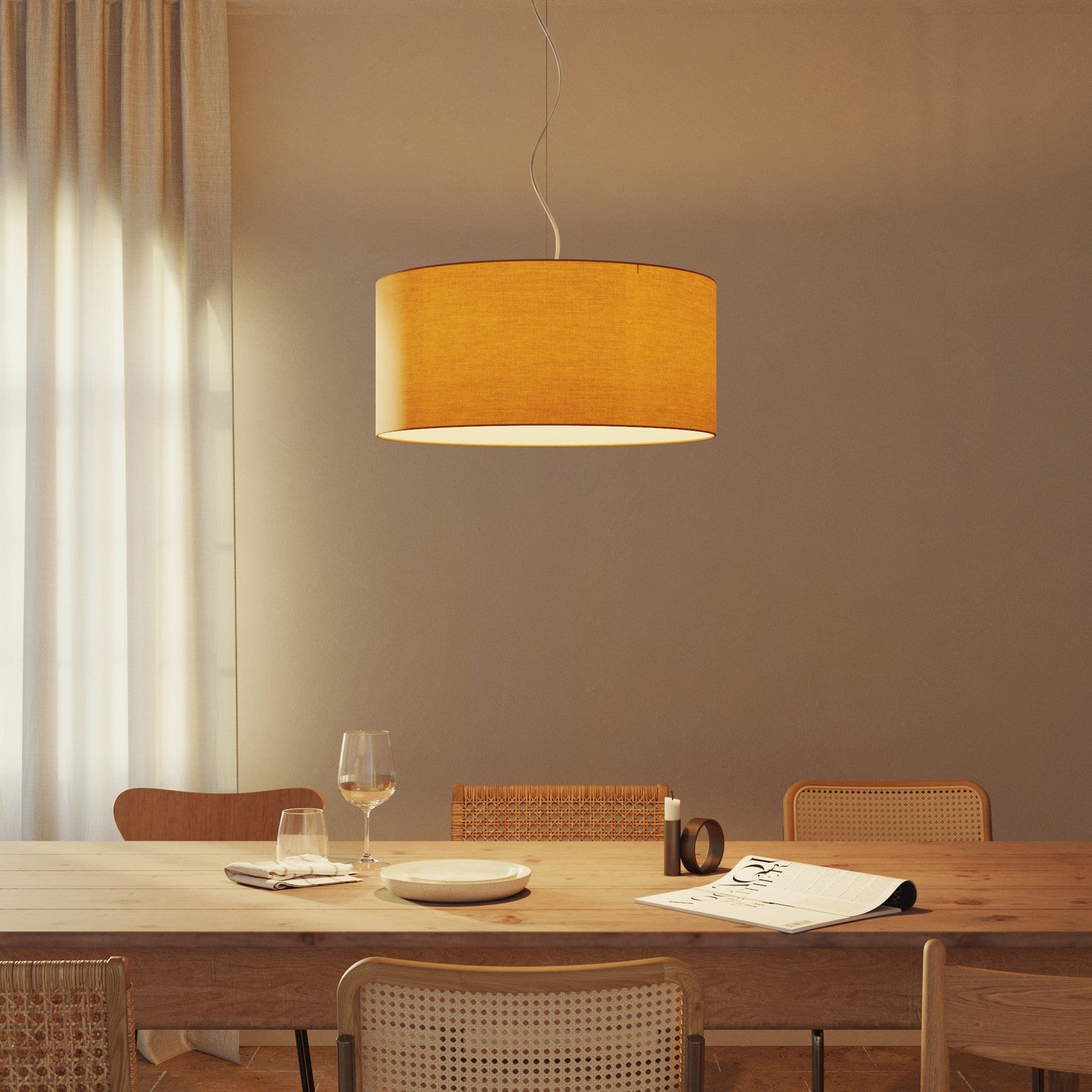 Lampada a sospensione con paralume in tessuto Cilindro Large - Made in Italy - Teletta Mandarino No