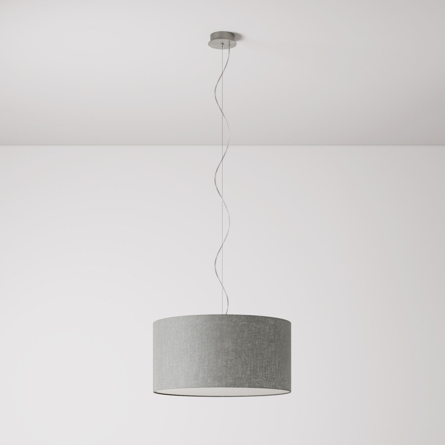 Lampada a sospensione con paralume in tessuto Cilindro Medium Camelot grigio chiaro - Made in Italy Si
