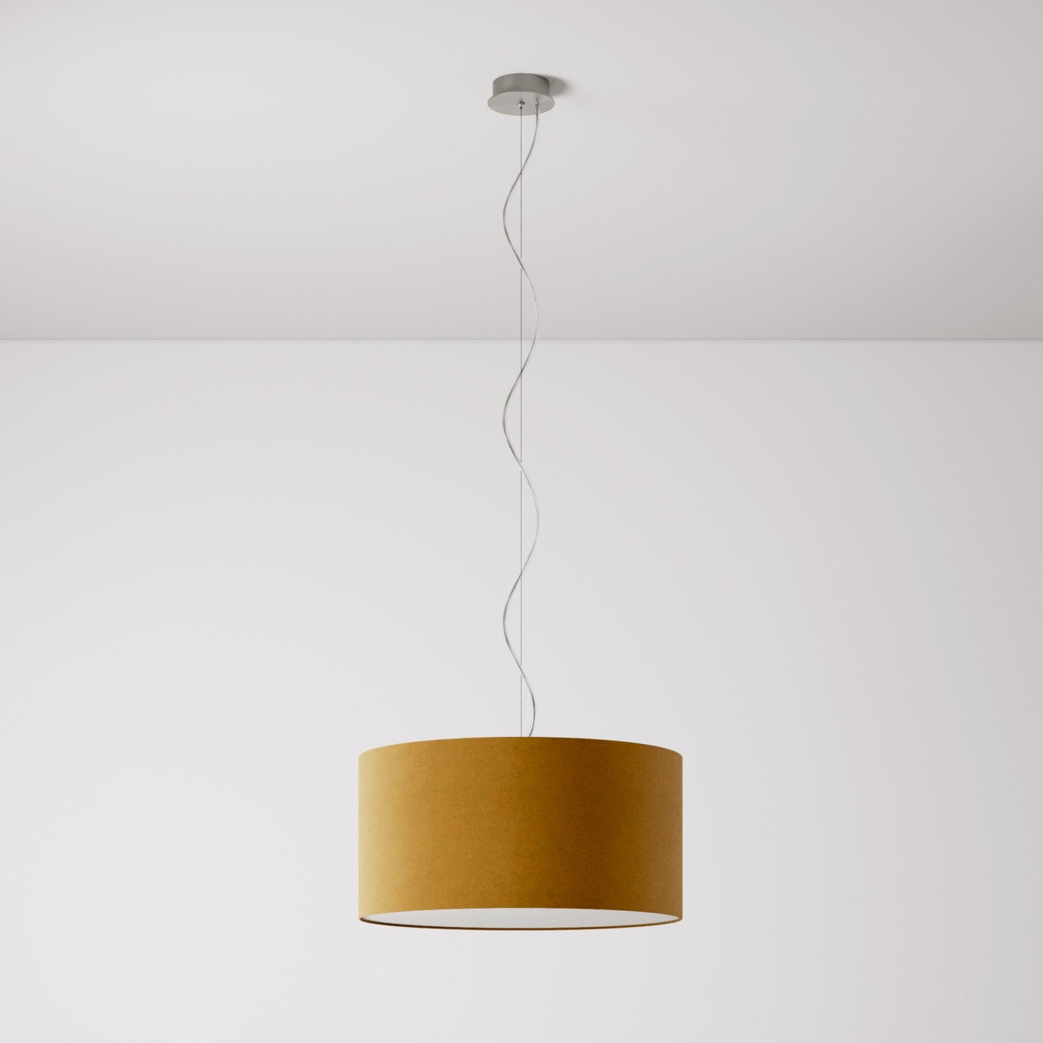 Lampada a sospensione con paralume in tessuto Cilindro Medium - Made in Italy - Lana Senape Si