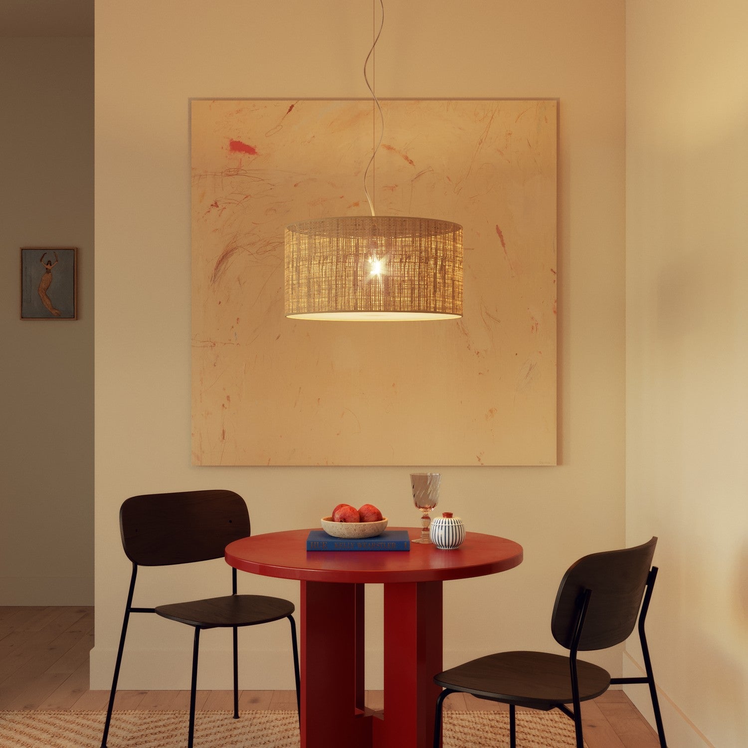 Lampada a sospensione con paralume in tessuto Cilindro Medium - Made in Italy - Raphia No