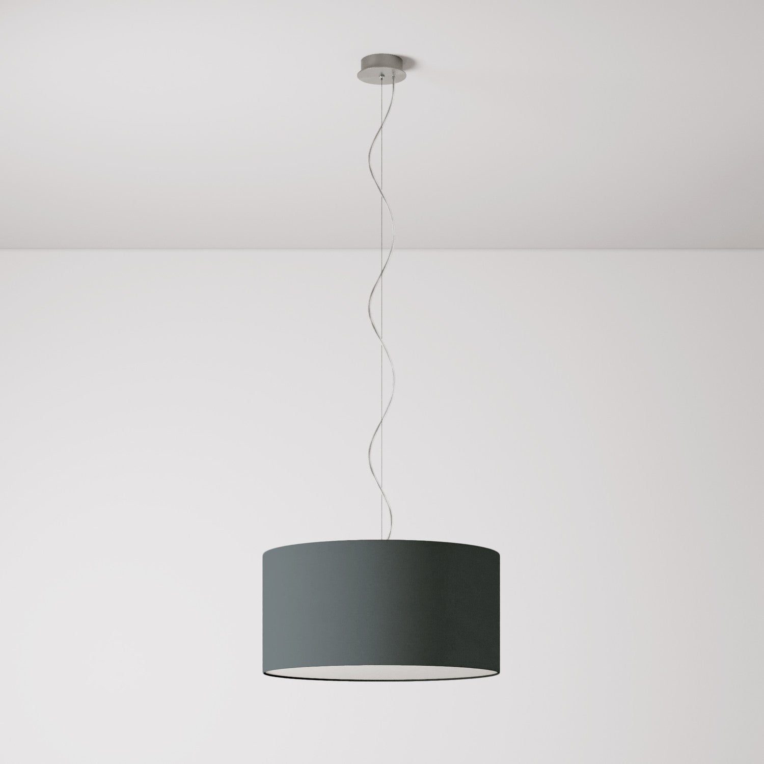 Lampada a sospensione con paralume in tessuto Cilindro Medium - Made in Italy - Teletta Grigio Scuro Si