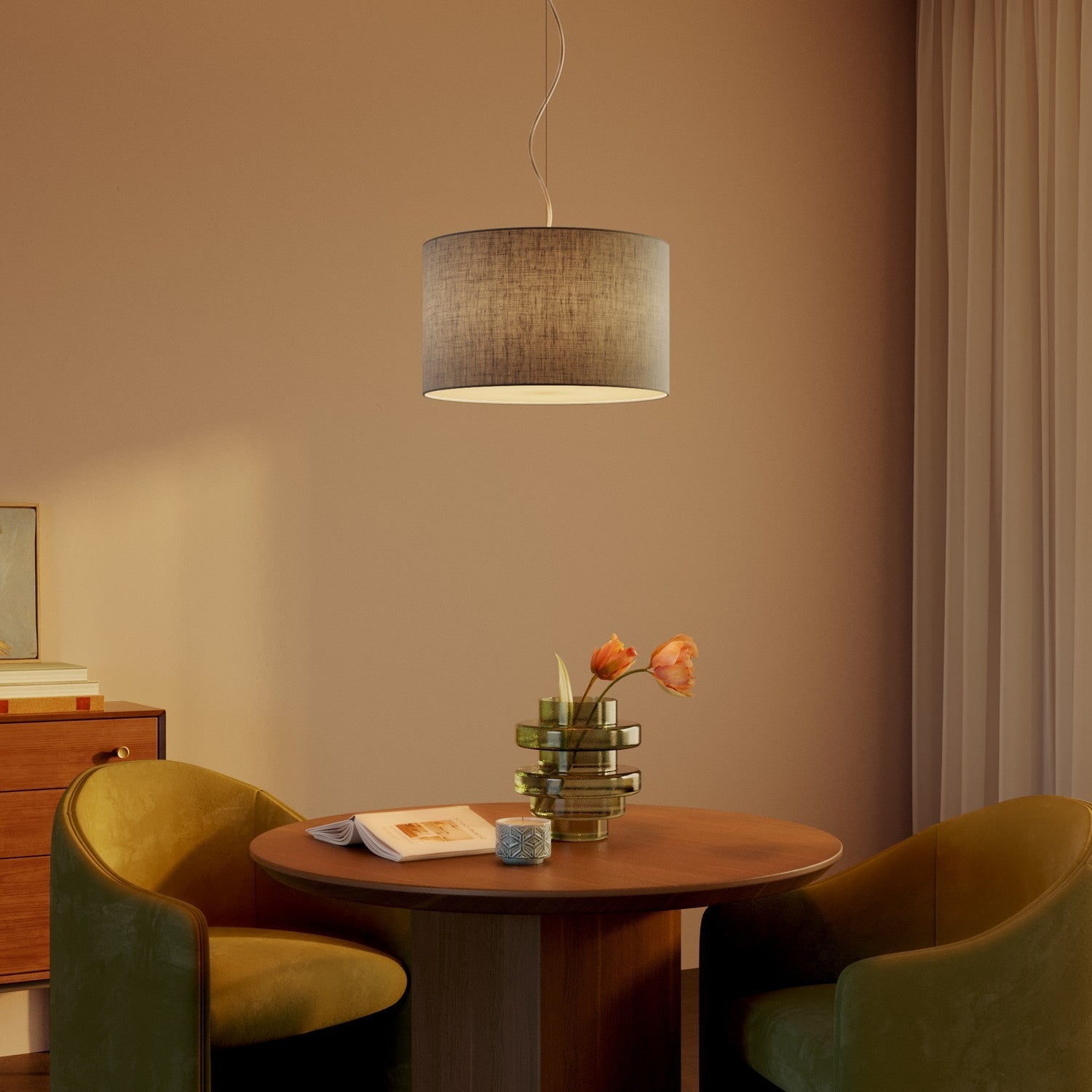 Lampada a sospensione con paralume in tessuto Cilindro Small Camelot grigio chiaro - Made in Italy Si