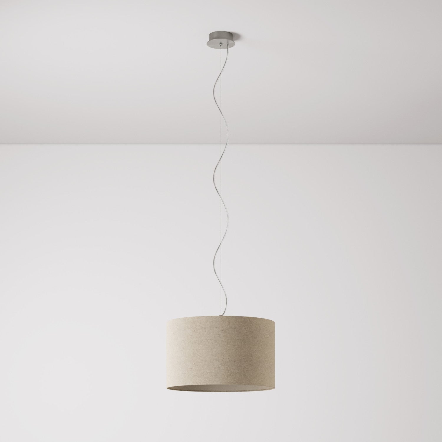Lampada a sospensione con paralume in tessuto Cilindro Small - Made in Italy - Lana Beige No