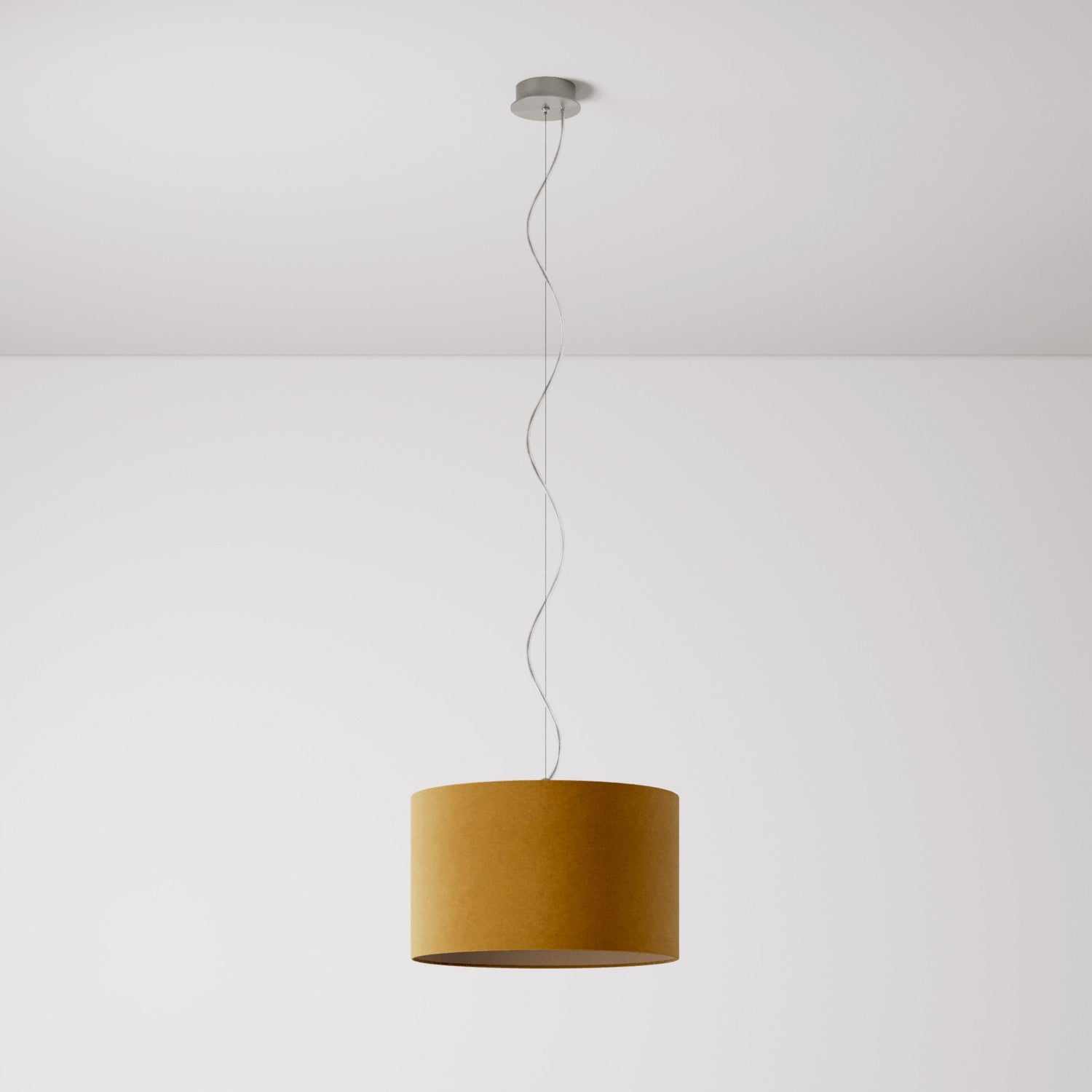 Lampada a sospensione con paralume in tessuto Cilindro Small - Made in Italy - Lana Senape No
